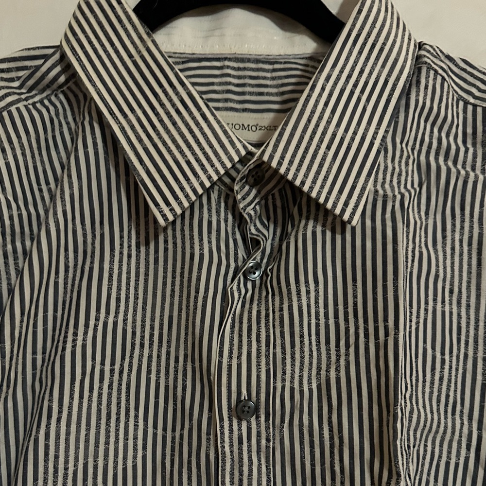 Pronto Uomo Blue/White Stripe Long Sleeve Buttondown Shirt - 2XLT - Big & Tall